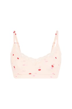 Braletka z mikrofibry z motywem pocałunk&oacute;w z detalami z koronki;${refinementColor}