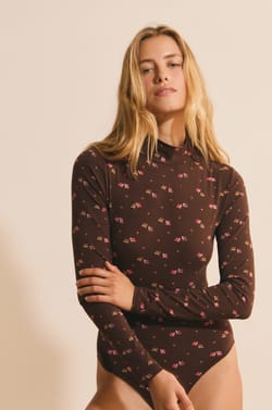 Body manches longues &agrave; motifs en coton;${refinementColor}