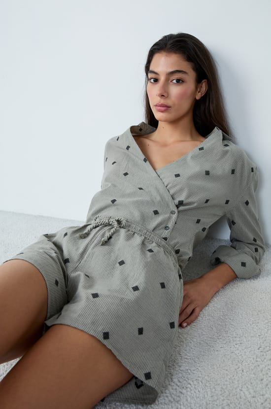 Embroidered Cotton Pajama Shorts;${refinementColor}