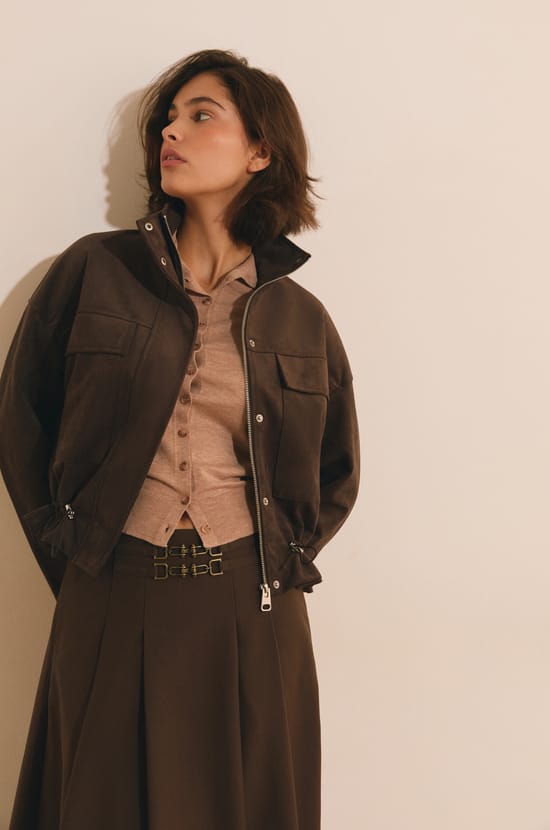 Veste saharienne courte effet su&eacute;dine;${refinementColor}