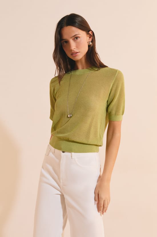 Openwork Short-Sleeved Sweater;${refinementColor}