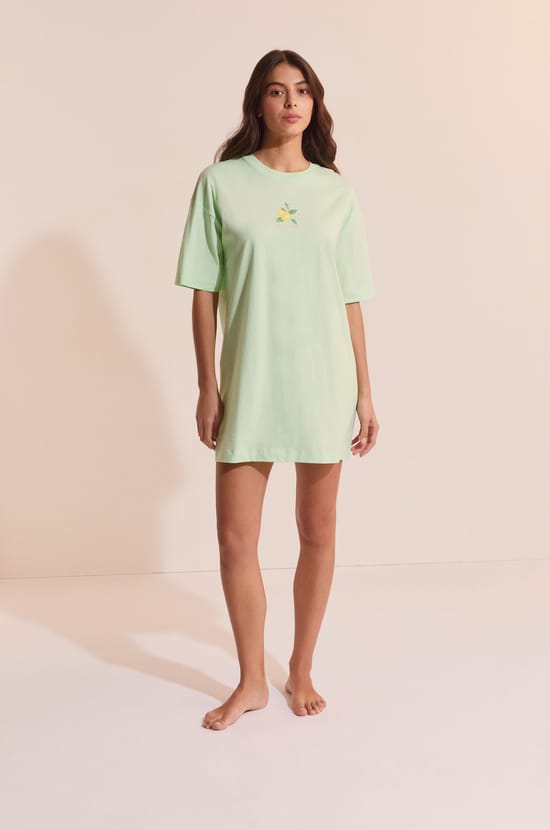 Chemise de nuit en coton &agrave; motif citron;${refinementColor}