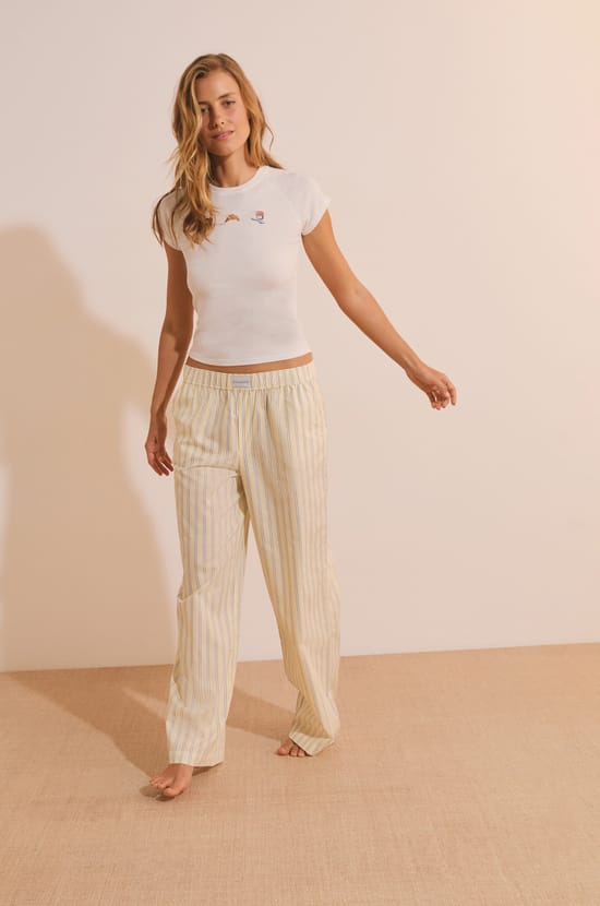 Pantalon de pyjama en coton &agrave; rayures;${refinementColor}
