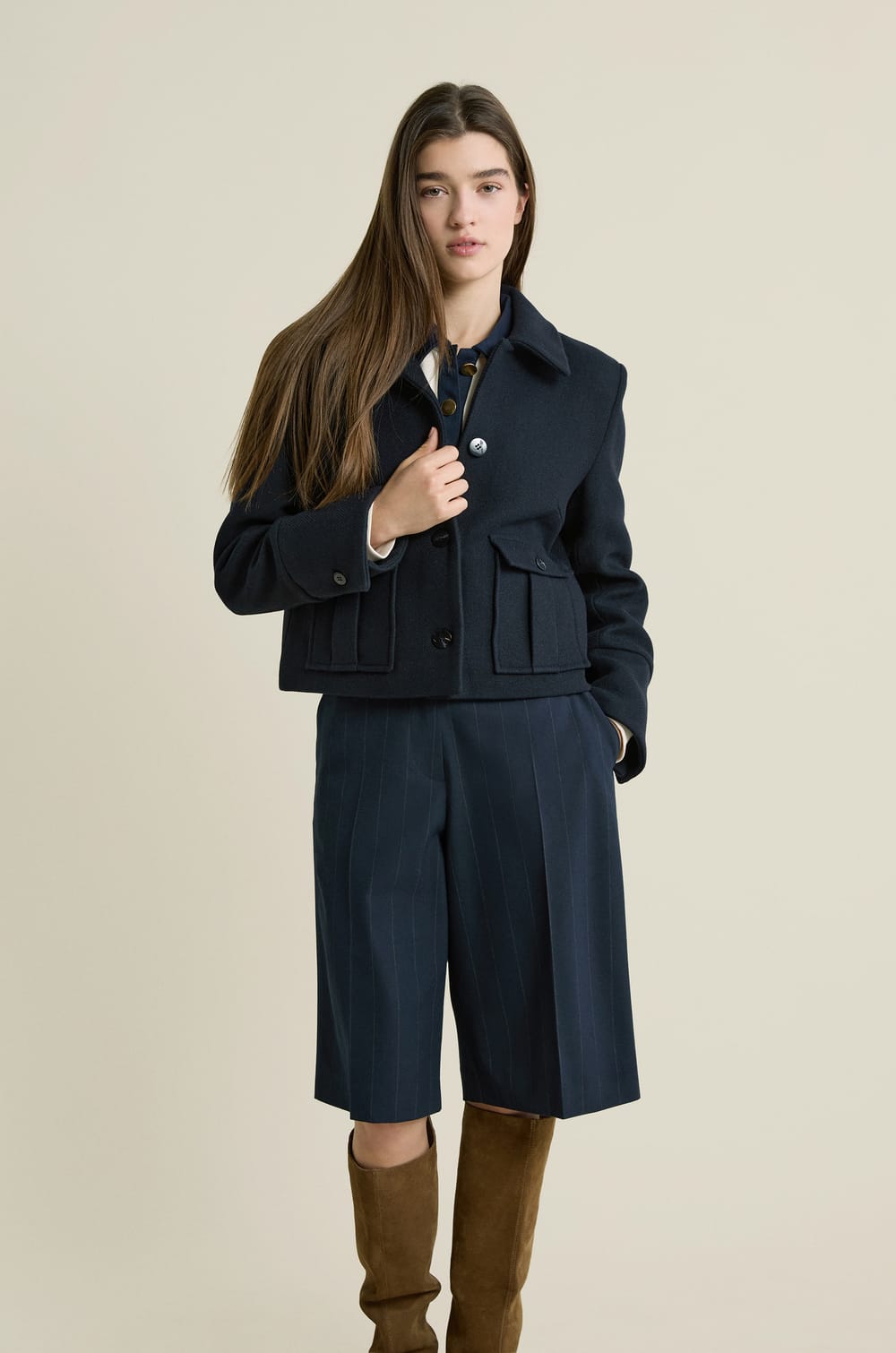 Short bermuda &agrave; fines rayures;${refinementColor}