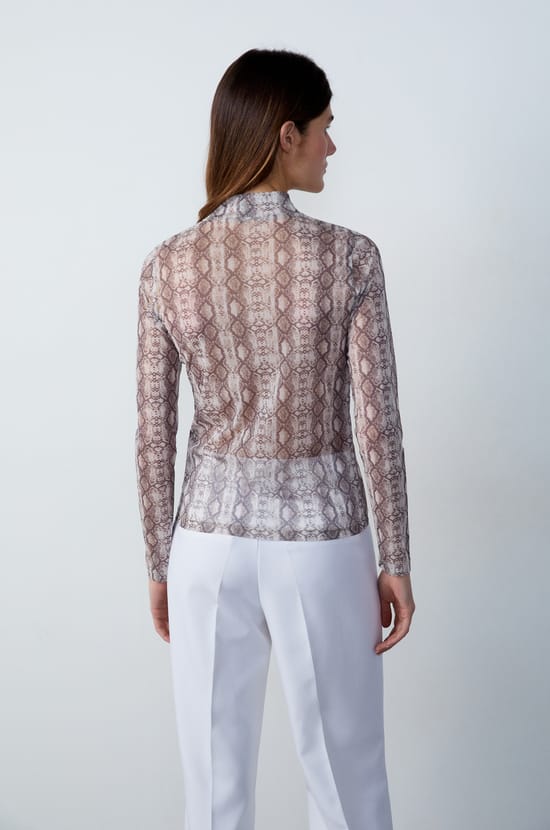 Sheer T-shirt with snake print;${refinementColor}