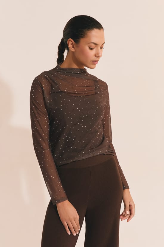 T-shirt manches longues en tulle;${refinementColor}