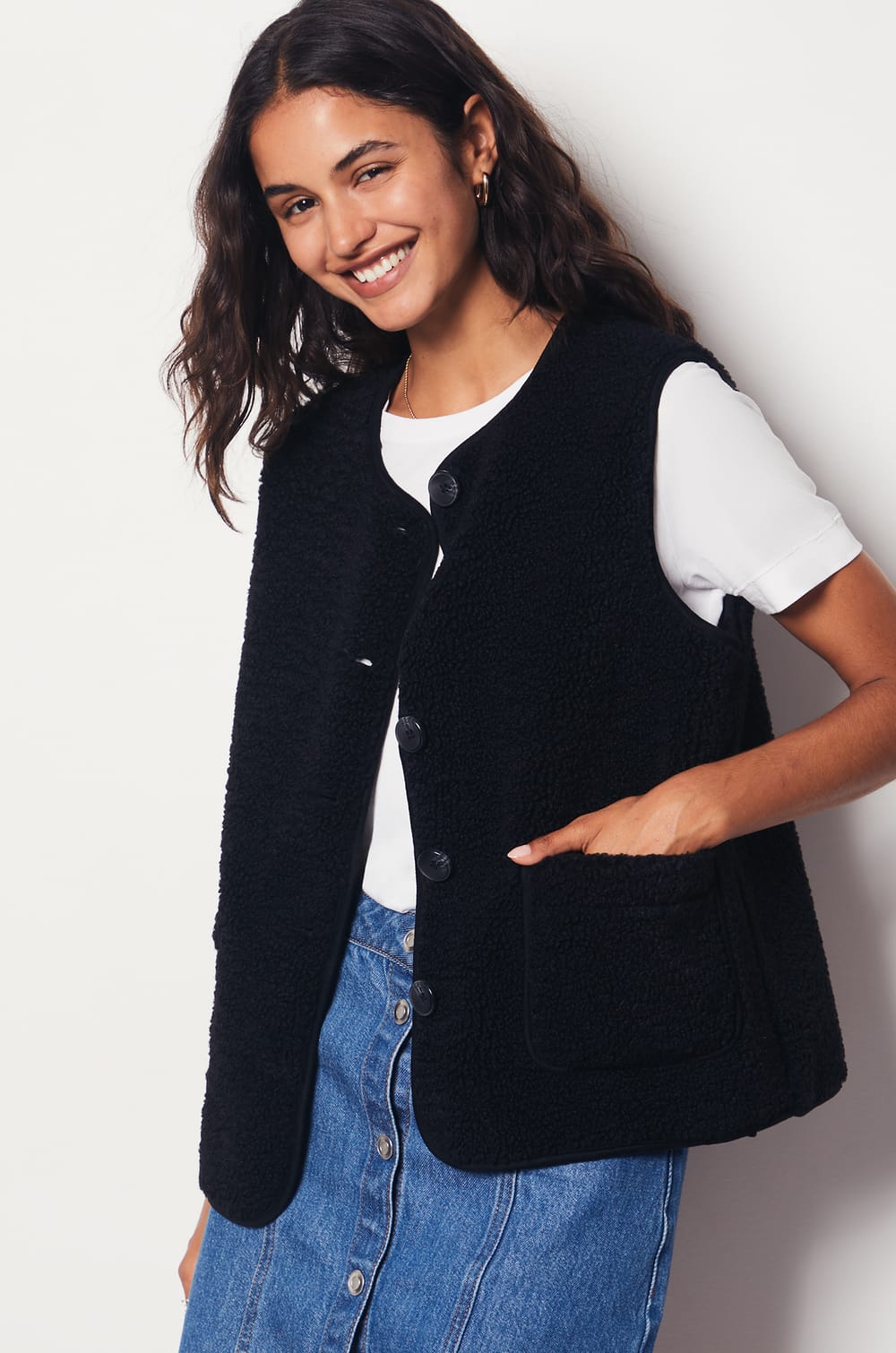 Sleeveless Faux Fur Jacket;${refinementColor}