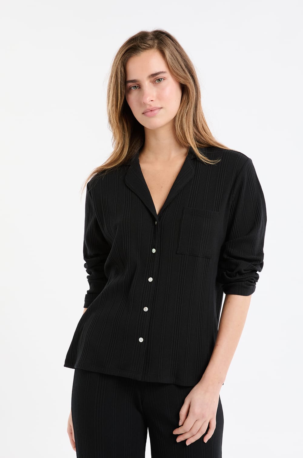 Chemise de pyjama en maille côtelée Richelieu ;${refinementColor}