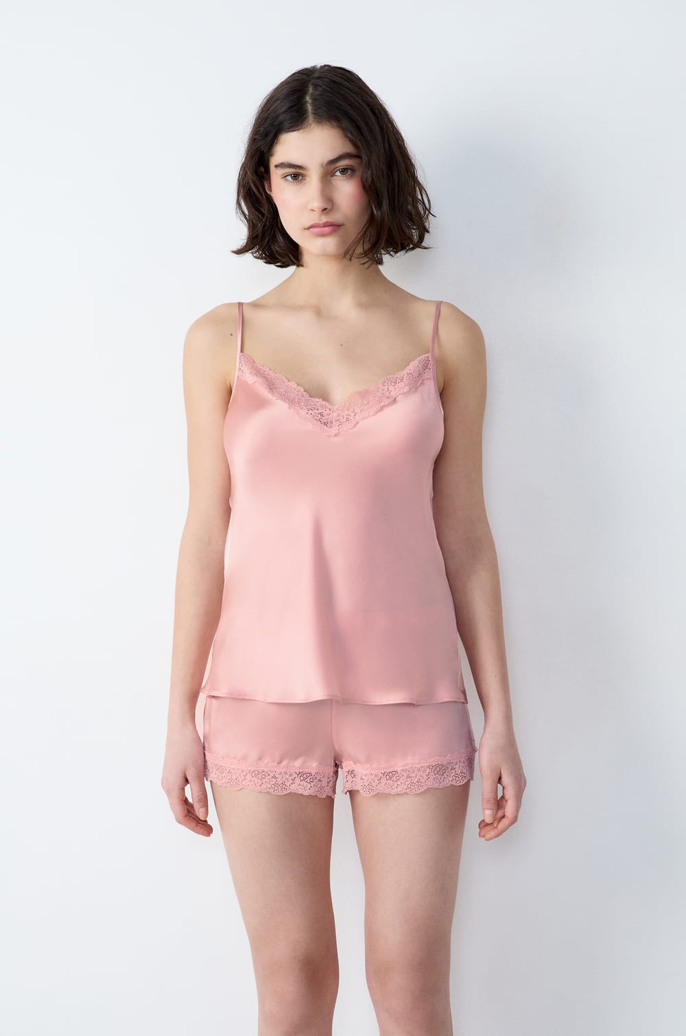 Silk Camisole with Lace Details;${refinementColor}