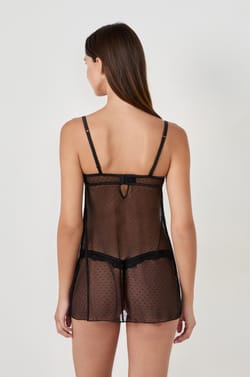Nuisette courte voile transparent;${refinementColor}
