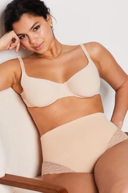 High Waist Thong With Lace Details- Medium Control;${refinementColor}