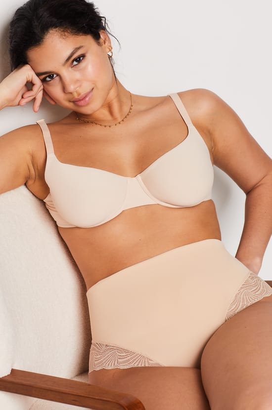 High Waist Thong With Lace Details- Medium Control;${refinementColor}