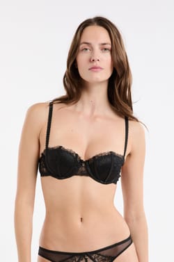 Soutien-gorge push up balconnet en dentelle et satin;${refinementColor}