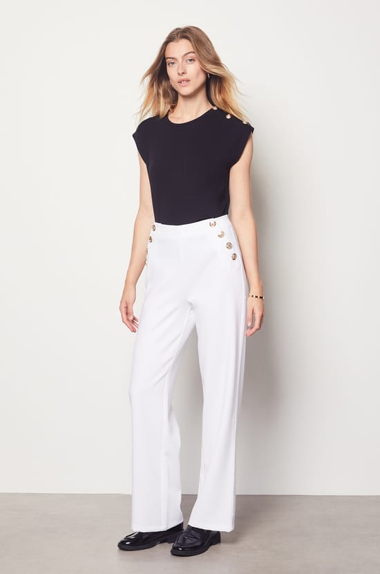 Wide Cut Trousers with Button Details;${refinementColor}