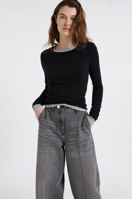 Long-sleeved round neck t-shirt with wool;${refinementColor}