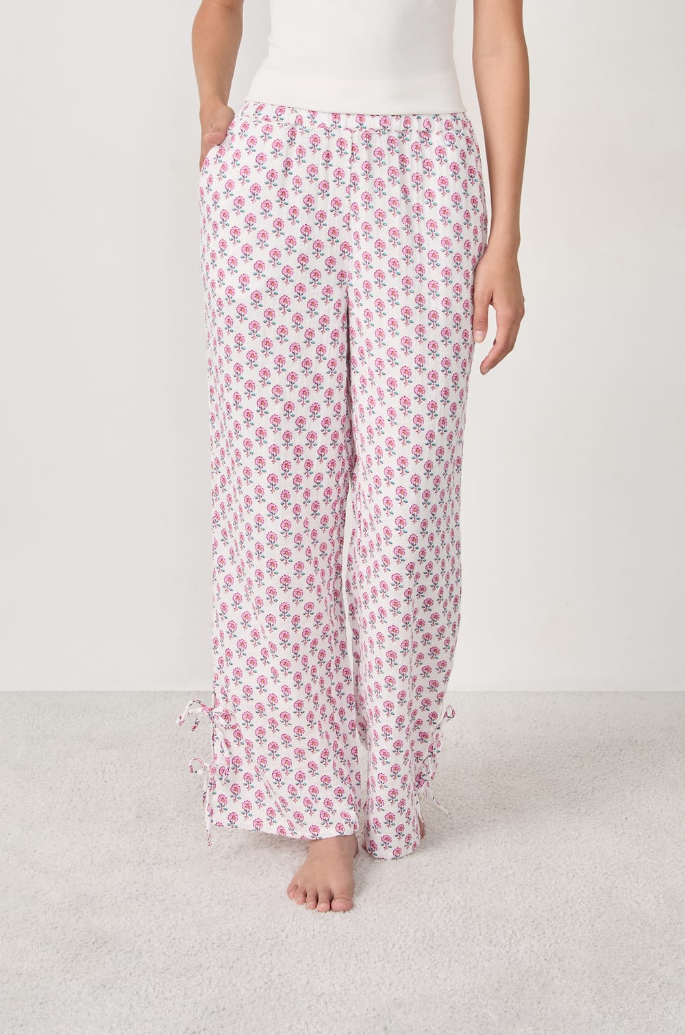 Pantalon de pyjama à imprimés en coton;${refinementColor}