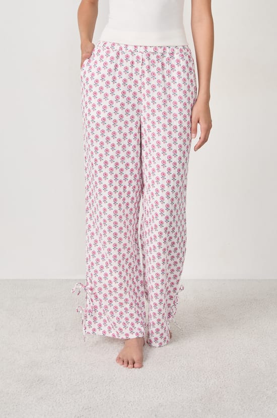 Cotton pyjama trousers with prints;${refinementColor}