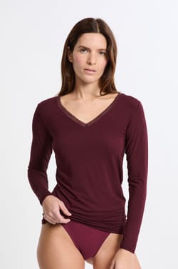 T-shirt col V maille thermique;${refinementColor}