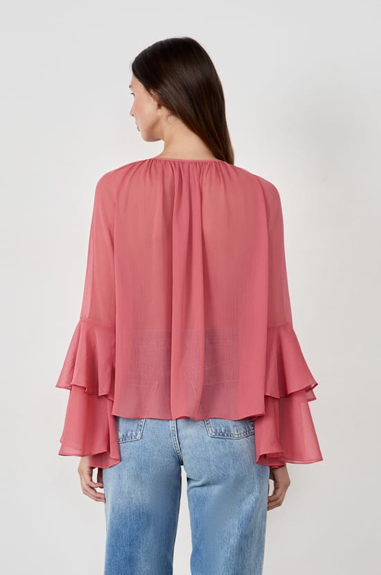 Blouse transparente avec manches &agrave; volants;${refinementColor}