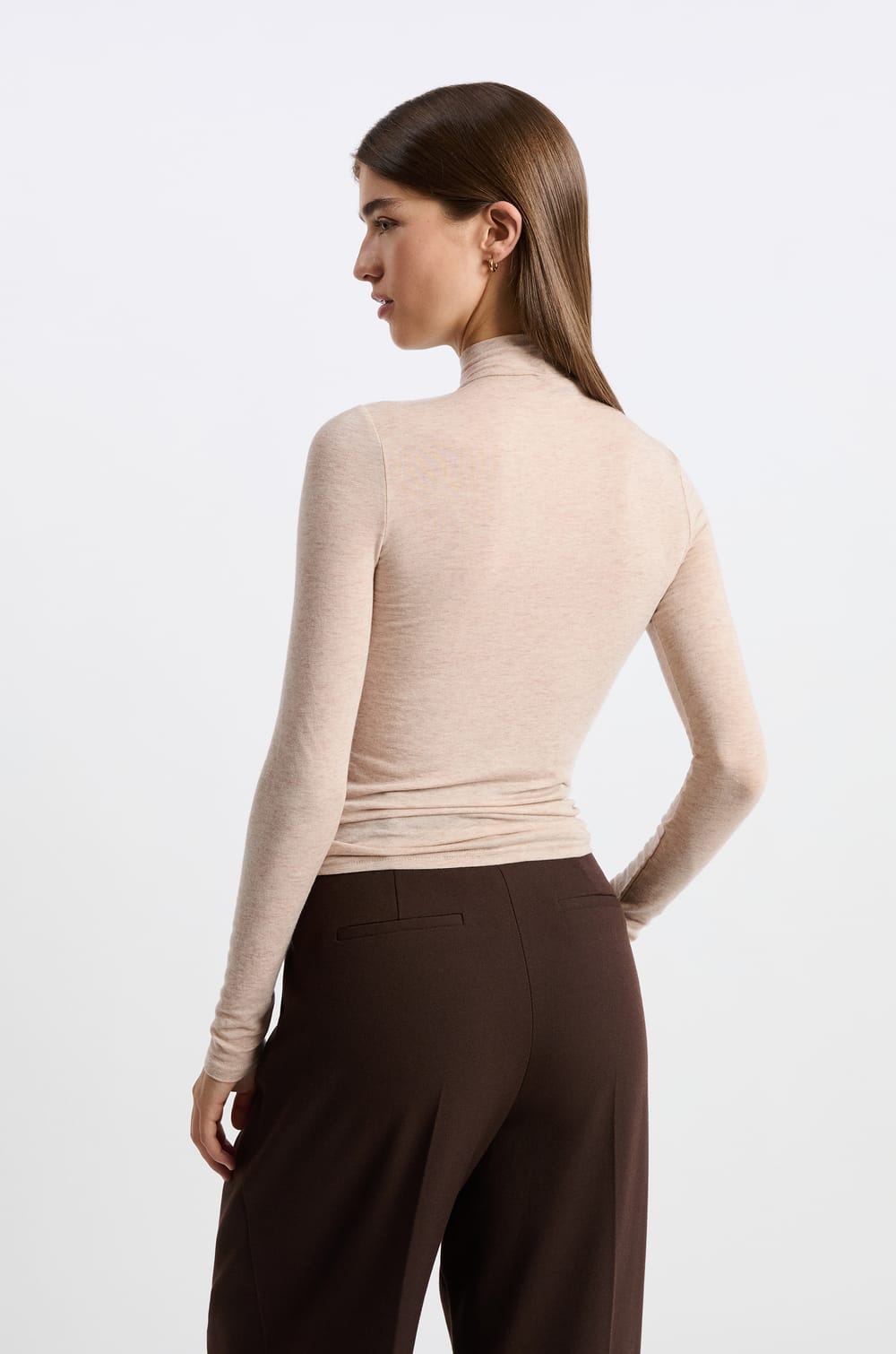 High-Neck T-Shirt With Wool;${refinementColor}