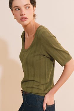 T-shirt manches courtes effet pointelle;${refinementColor}