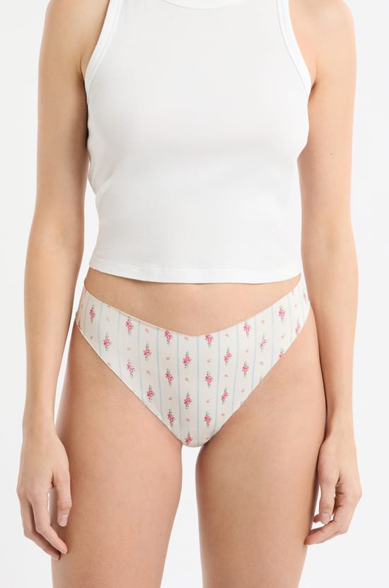 Tanga en microfibre sans couture &agrave; motifs;${refinementColor}