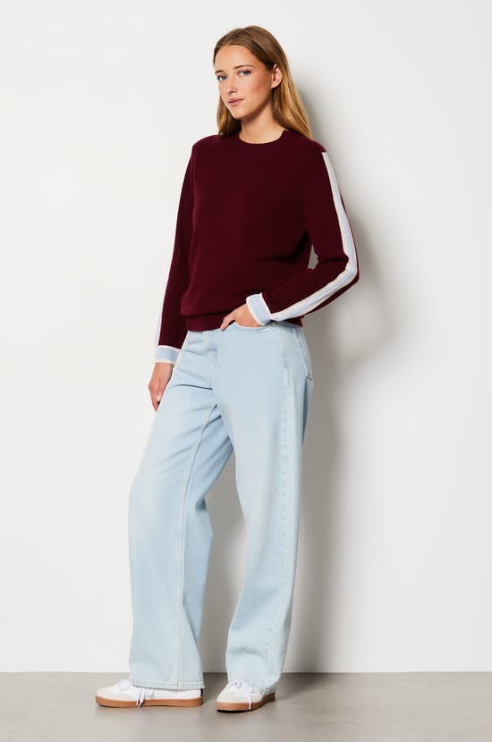 Pull en 100% cachemire avec détails sur les manches;${refinementColor}