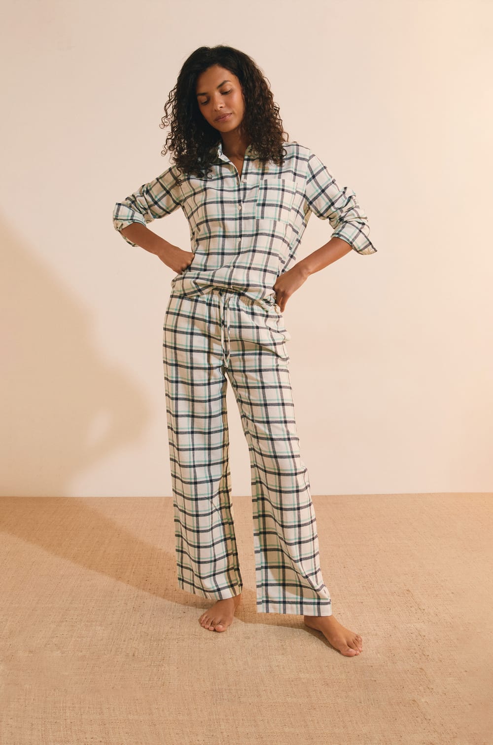 Pantalon de pyjama &agrave; carreaux en coton;${refinementColor}