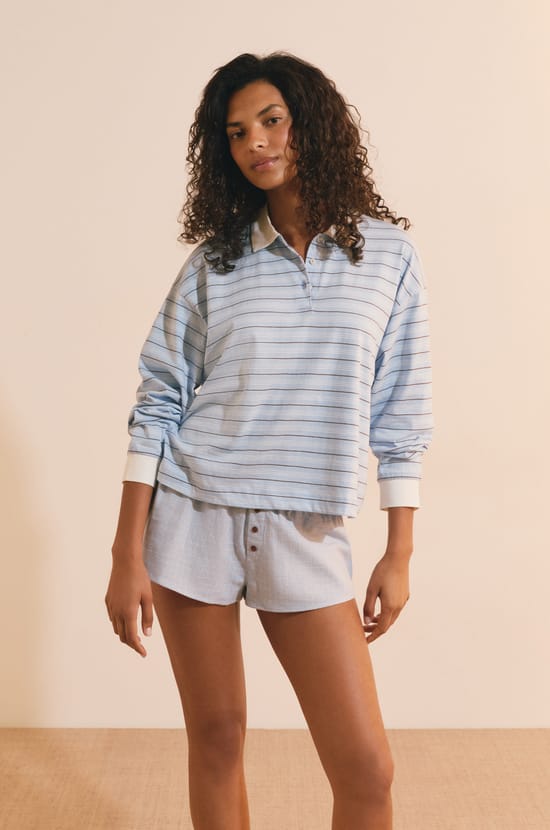 T-shirt manches longues &agrave; rayures en coton;${refinementColor}