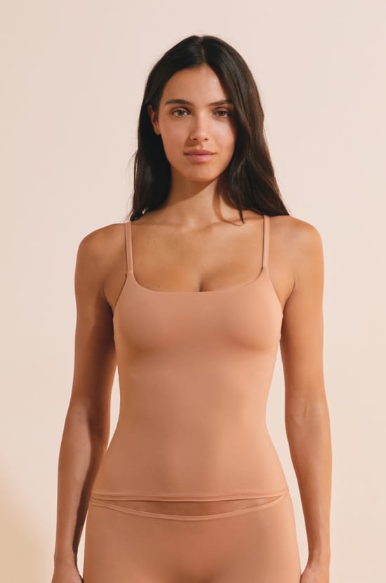 Microfiber Top with Built-in Bra;${refinementColor}