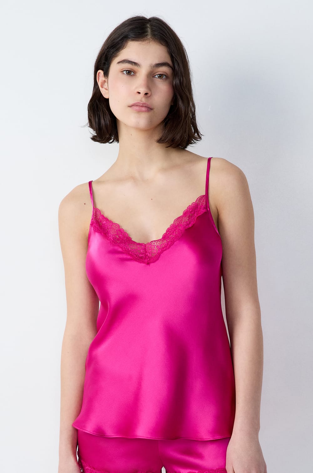 Silk Camisole with Lace Details;${refinementColor}