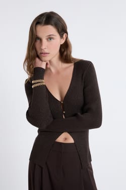 Iridescent Cardigan With Gold Buttons;${refinementColor}