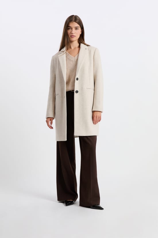 Short Straight-Cut Coat with Wool;${refinementColor}
