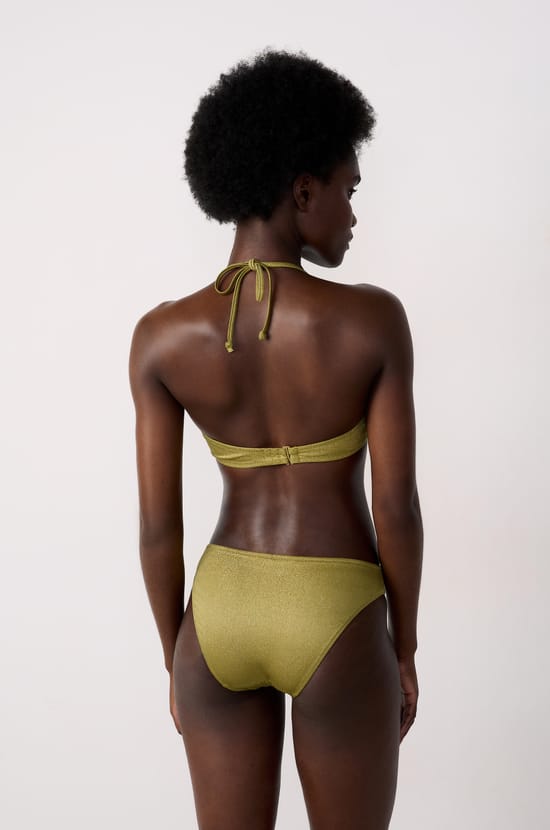 Glittery Triangle Bikini Top;${refinementColor}