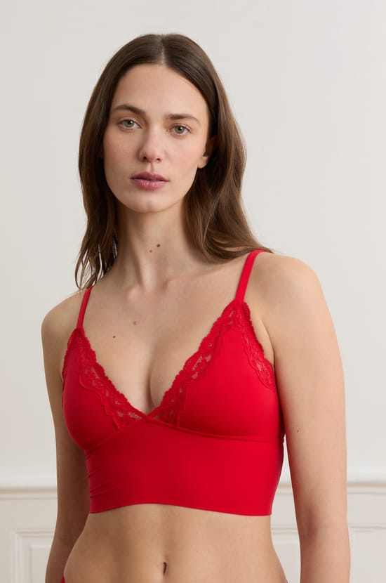 Soutien-gorge triangle en microfibre et dentelle;${refinementColor}