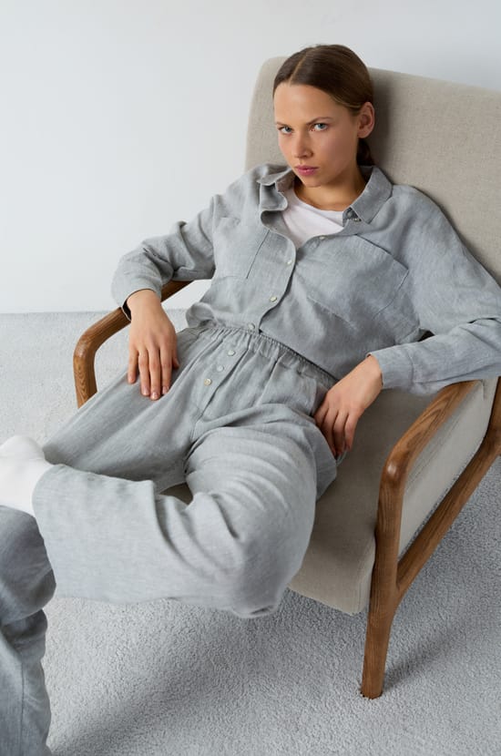 Pantalon de pyjama droit en lin;${refinementColor}