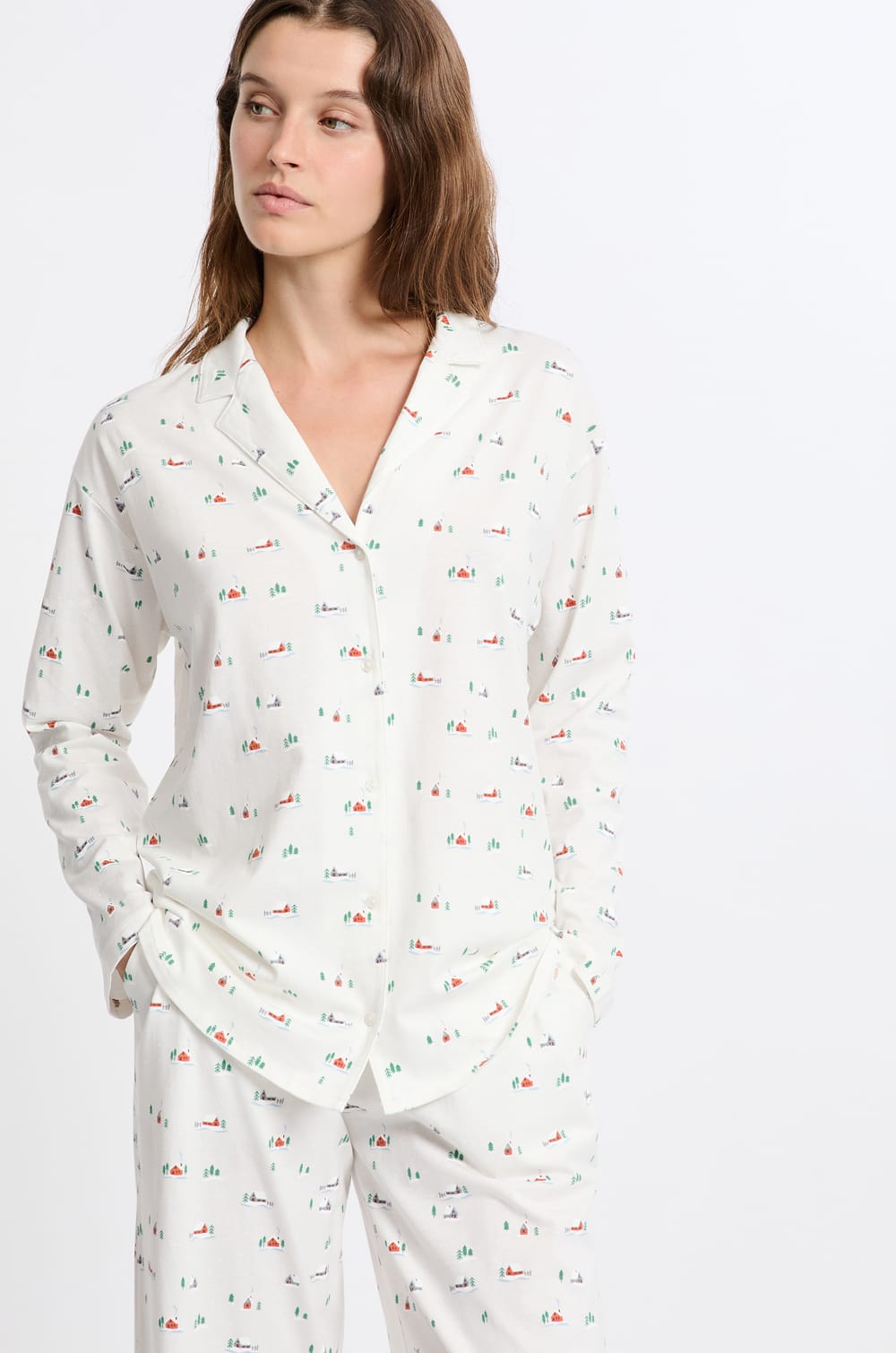 Patterned Cotton Pyjama Shirt;${refinementColor}