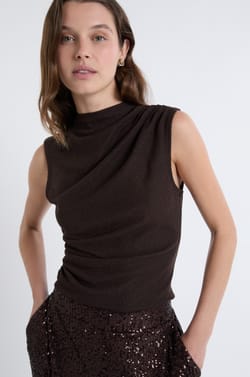 High Neck Sleeveless Iridescent Top;${refinementColor}