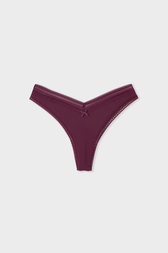 V-shape Microfiber Tanga with Lace Details;${refinementColor}