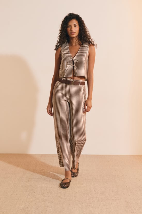 Pantalon &agrave; carreaux;${refinementColor}