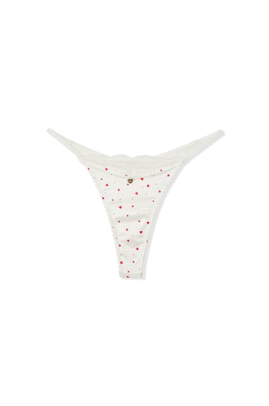 Tanga de microfibra con estampado de corazones;${refinementColor}