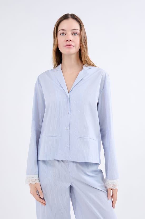 Chemise de pyjama à manches longues à rayures;${refinementColor}
