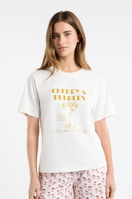 T-shirt de pyjama en coton avec illustration &ldquo;mocktail&rdquo;;${refinementColor}