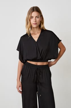 Short-sleeved Satin Top;${refinementColor}