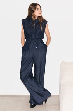 Veste sans manches &eacute;lastiqu&eacute;e effet denim;${refinementColor}