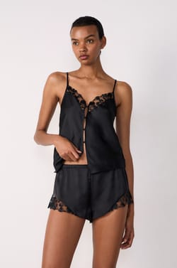 Satin Pyjama Shorts with Lace Details;${refinementColor}