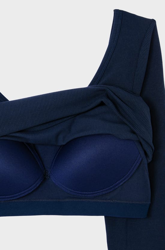 T-shirt manches longues col danseuse avec brassière intégrée;${refinementColor}