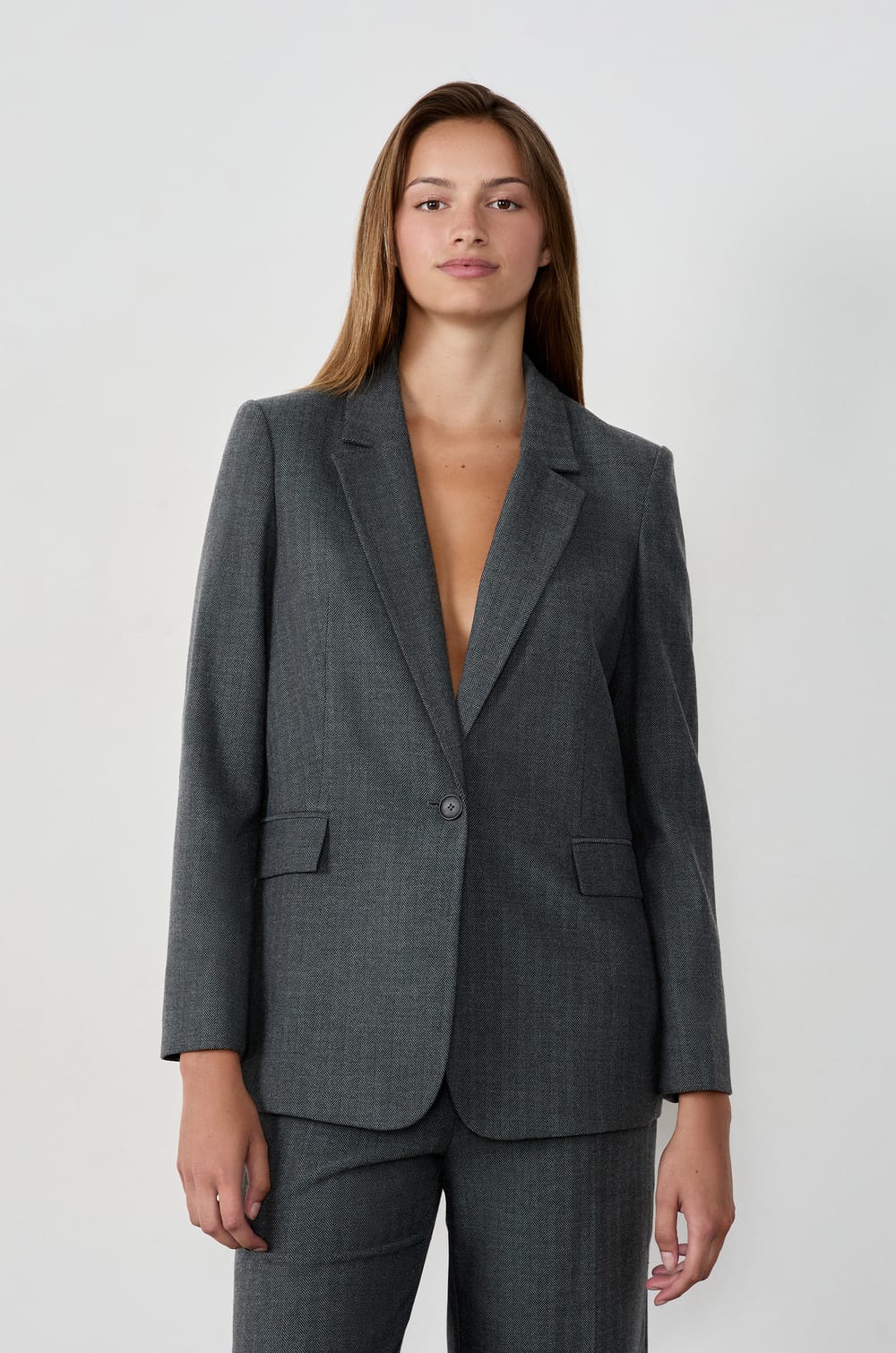 Blazer jacket with buttons;${refinementColor}