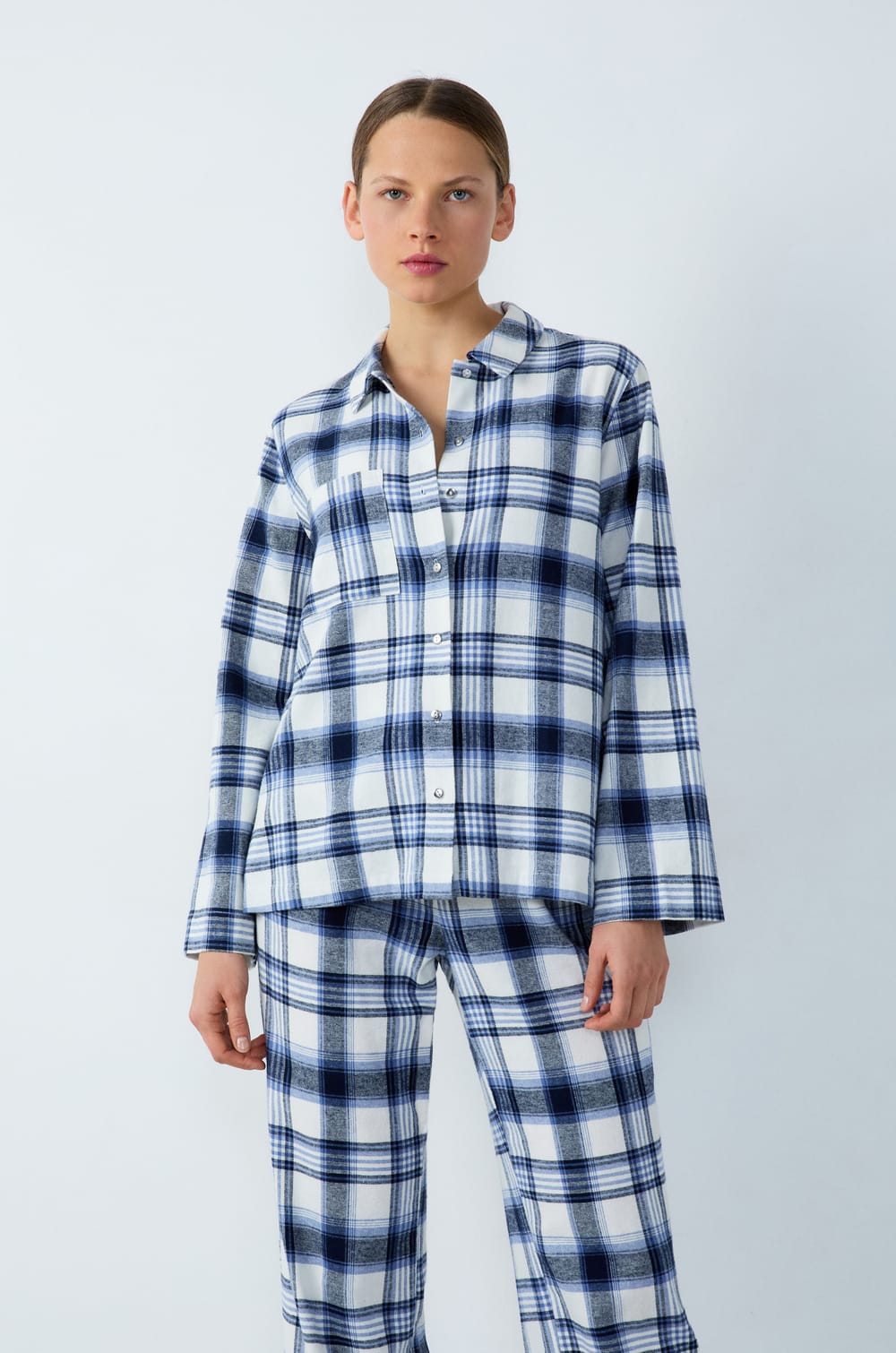 Cotton Checkered Pajama Shirt;${refinementColor}