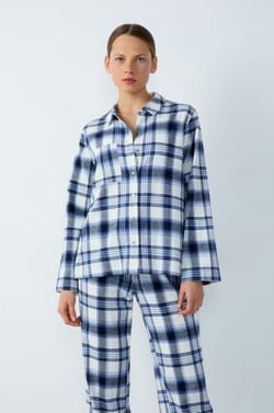 Cotton Checkered Pajama Shirt;${refinementColor}